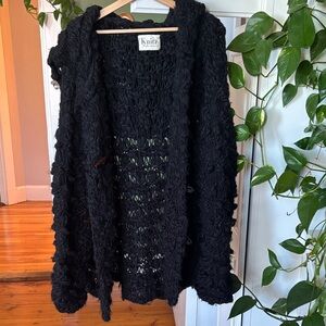 For Love And Lemons Black Open-Knit Cardigan with a Hood